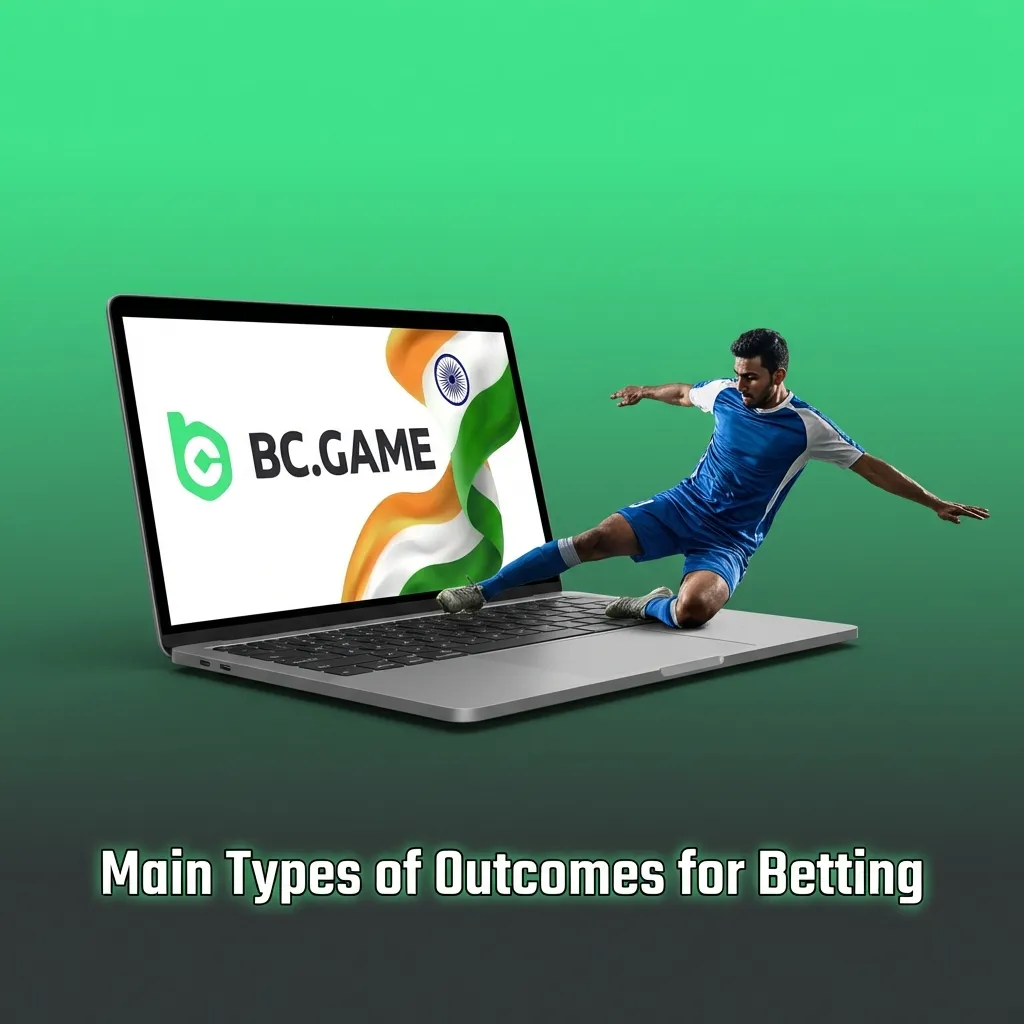 Infographic titled “Main Types of Outcomes for Betting” listing match result, totals, handicaps, BTTS, and player props