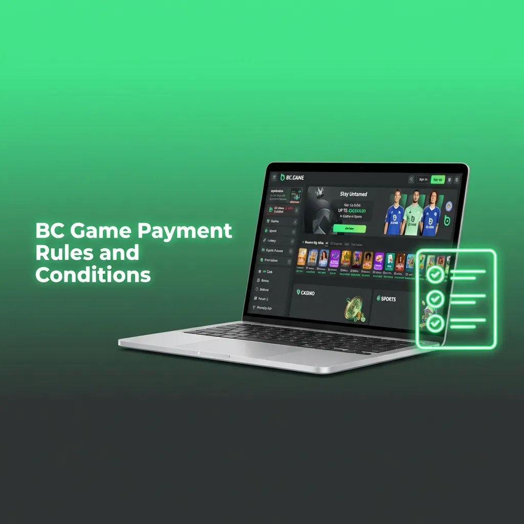 Infographic listing BC Game India payment rules for deposits, withdrawals, KYC, bonus wagering, and method limits