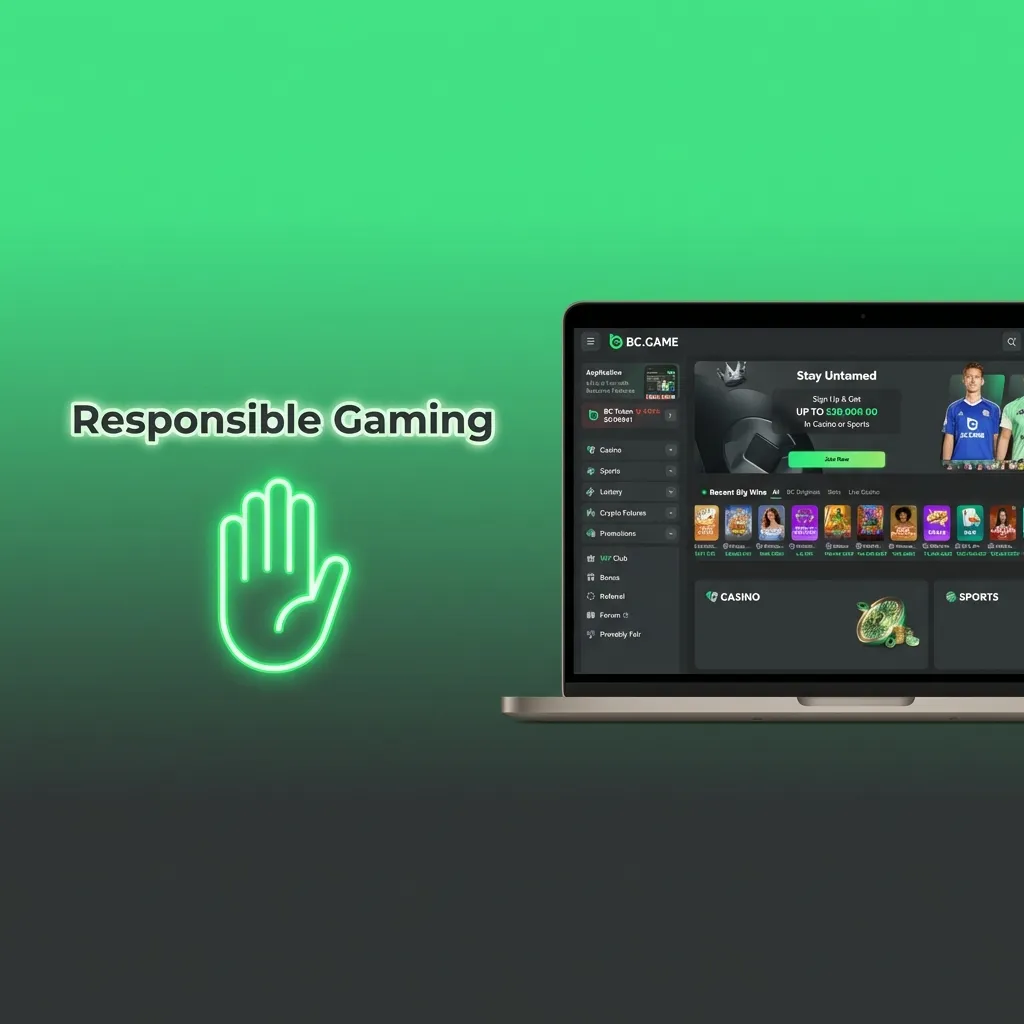 Illustration of a gamer using limit tools on BC Game, promoting safe, controlled, budget-conscious responsible gaming