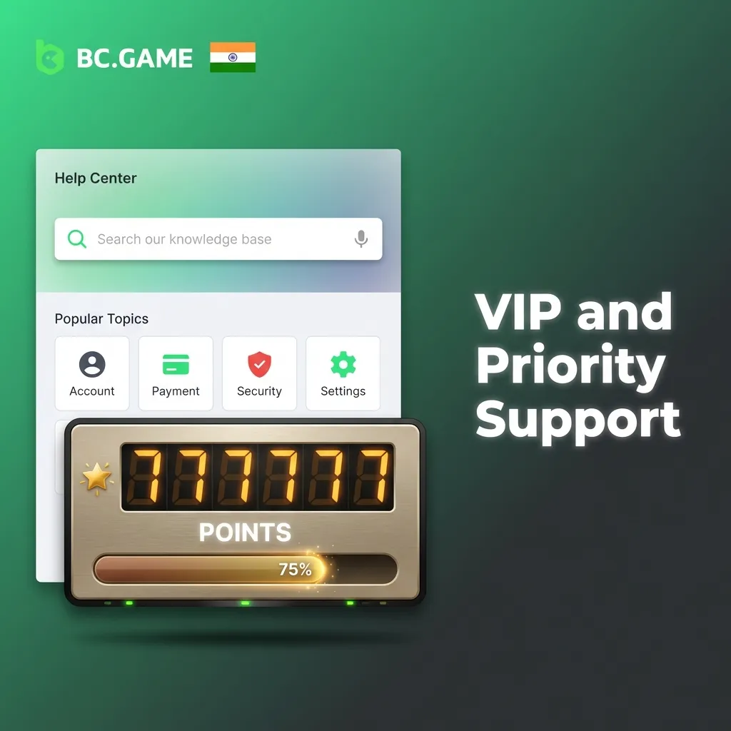 Illustration of a VIP player getting priority customer support via live chat, phone, and email on BC Game platform
